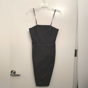 Suzi Chin | Navy blue  polka dot strapless dress, size 4